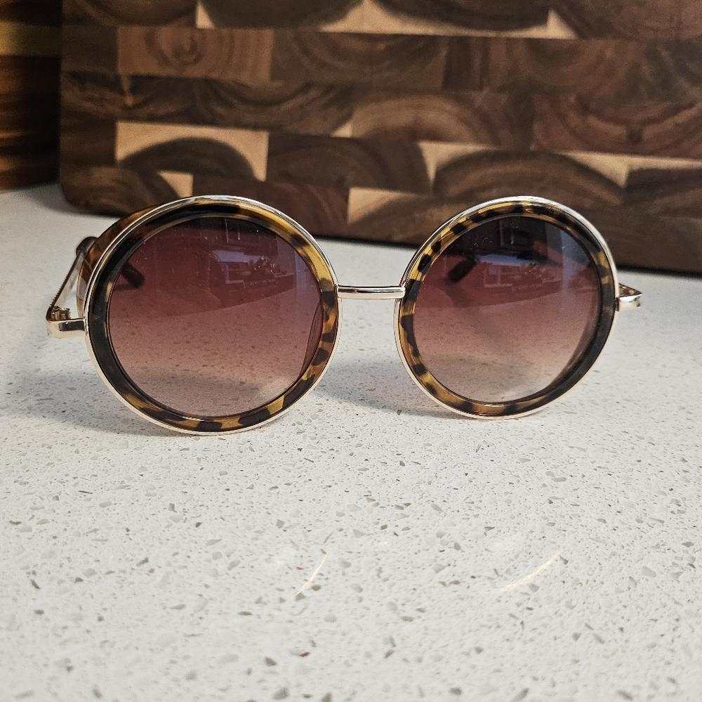 Retro Double Rim Visor Round Tortoise Shell Sunglasses - Picture 2 of 9